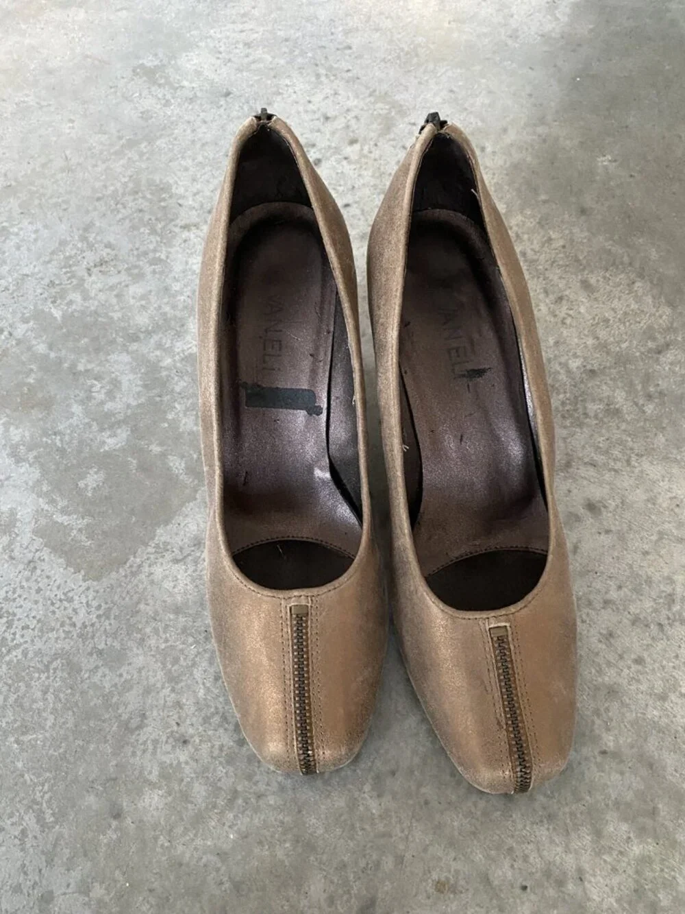 Vaneli Bronze Platforms Wedges Metallic Gold Zippered Wedge Heels Size 8 M